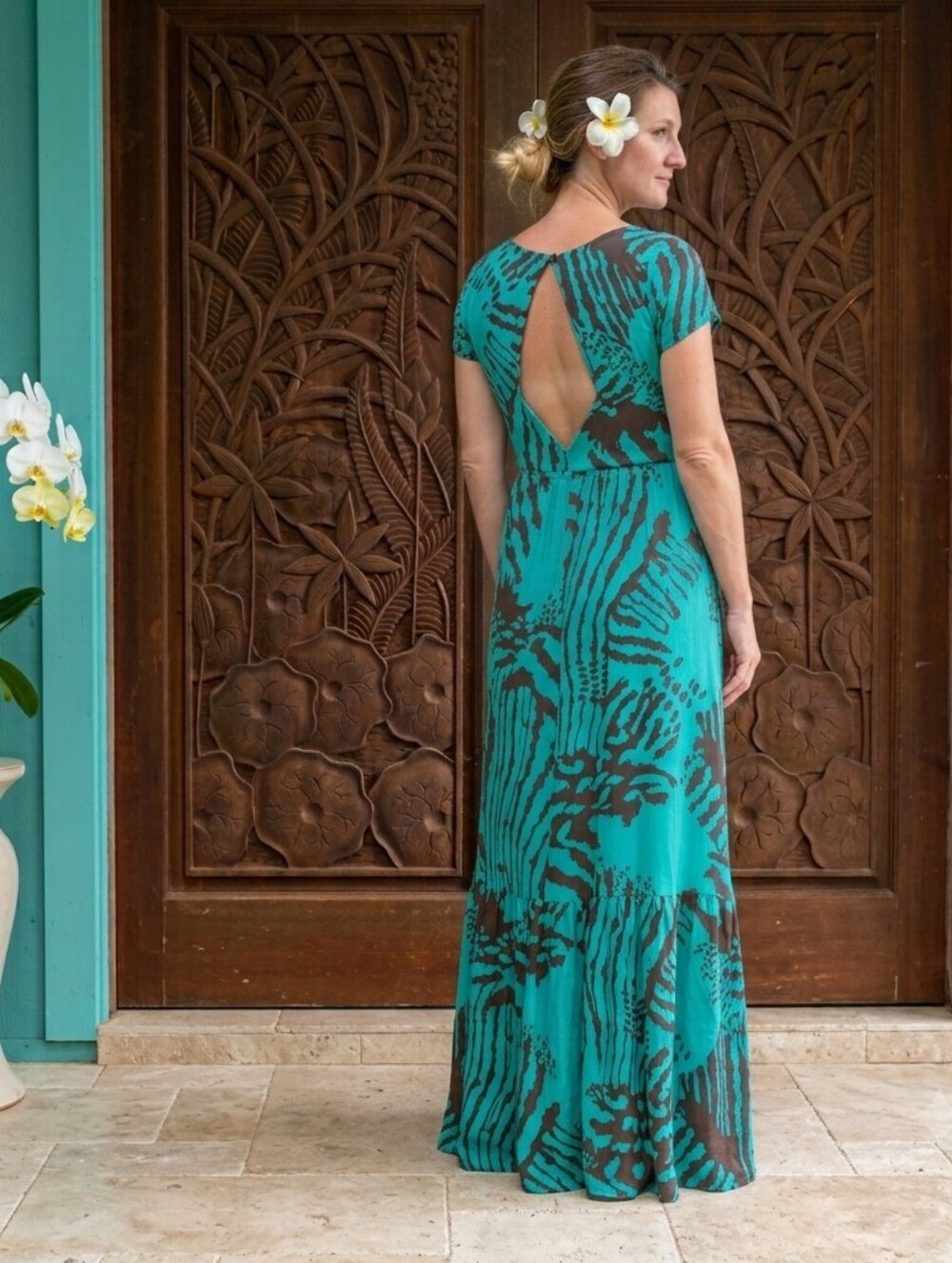 Dress the Population Camden Gown Backless Mermaid Silhouette, Teal